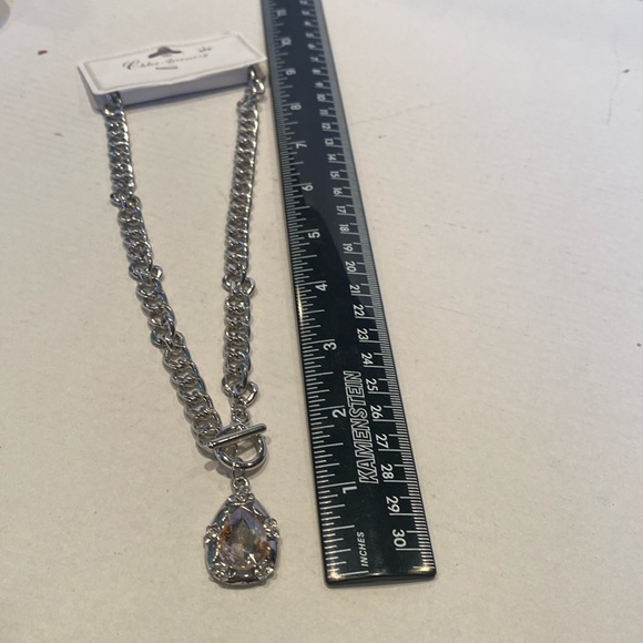 NWT Chloe Faux Amethyst w/Rhinestones Pendant w/Heavy Silvertone Link Chain - Picture 4 of 4
